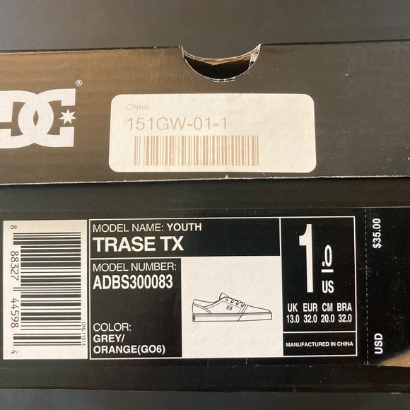 Boys DC Skate Shoes - Orange and Grey - Size 1Y - New in Box - Picture 6 of 8